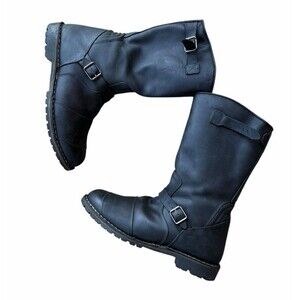 Belstaff endurance Black motorcycle Wax grain leather boots Logo US 12 EU 45